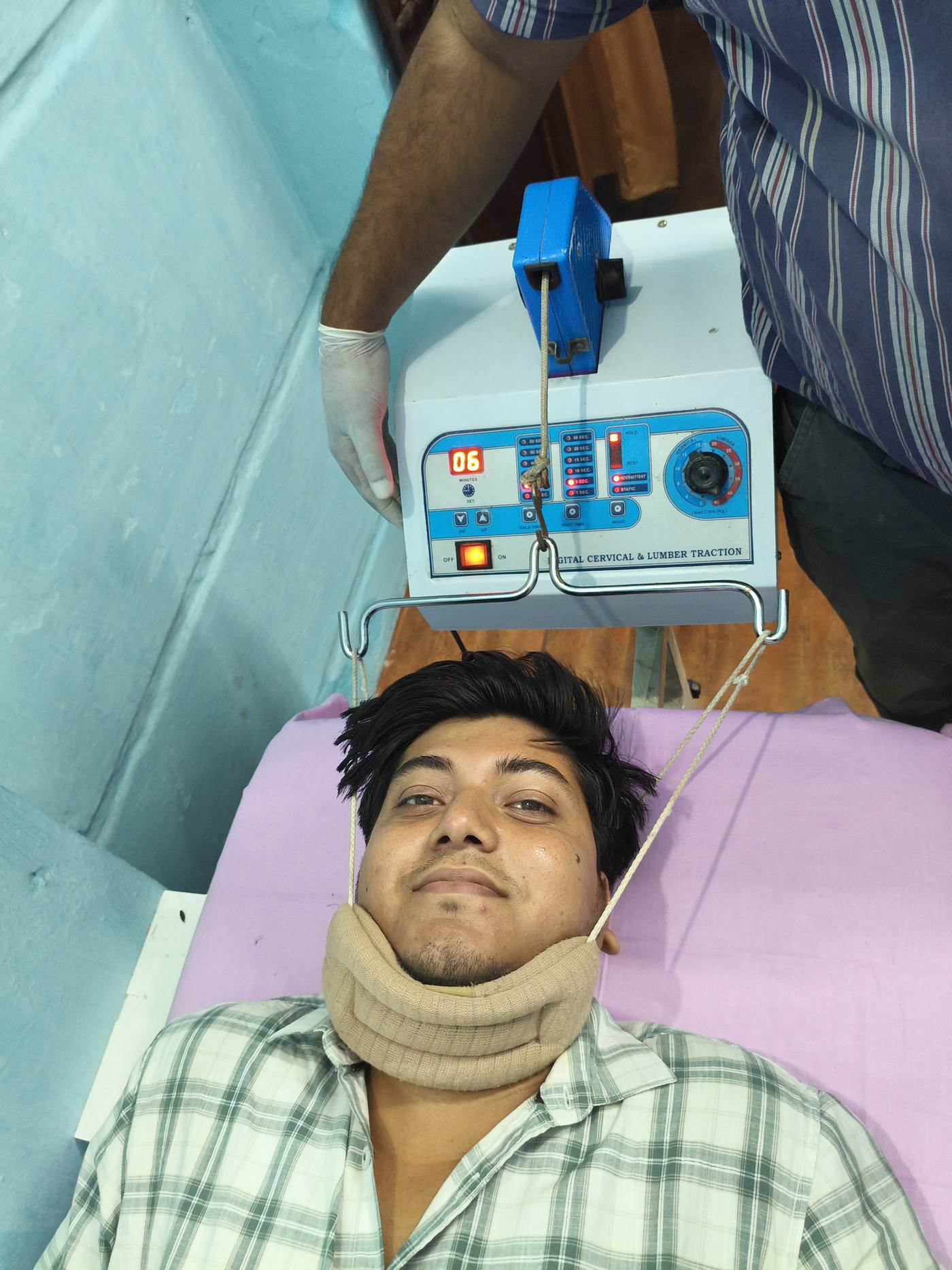 Cervical traction therapy session